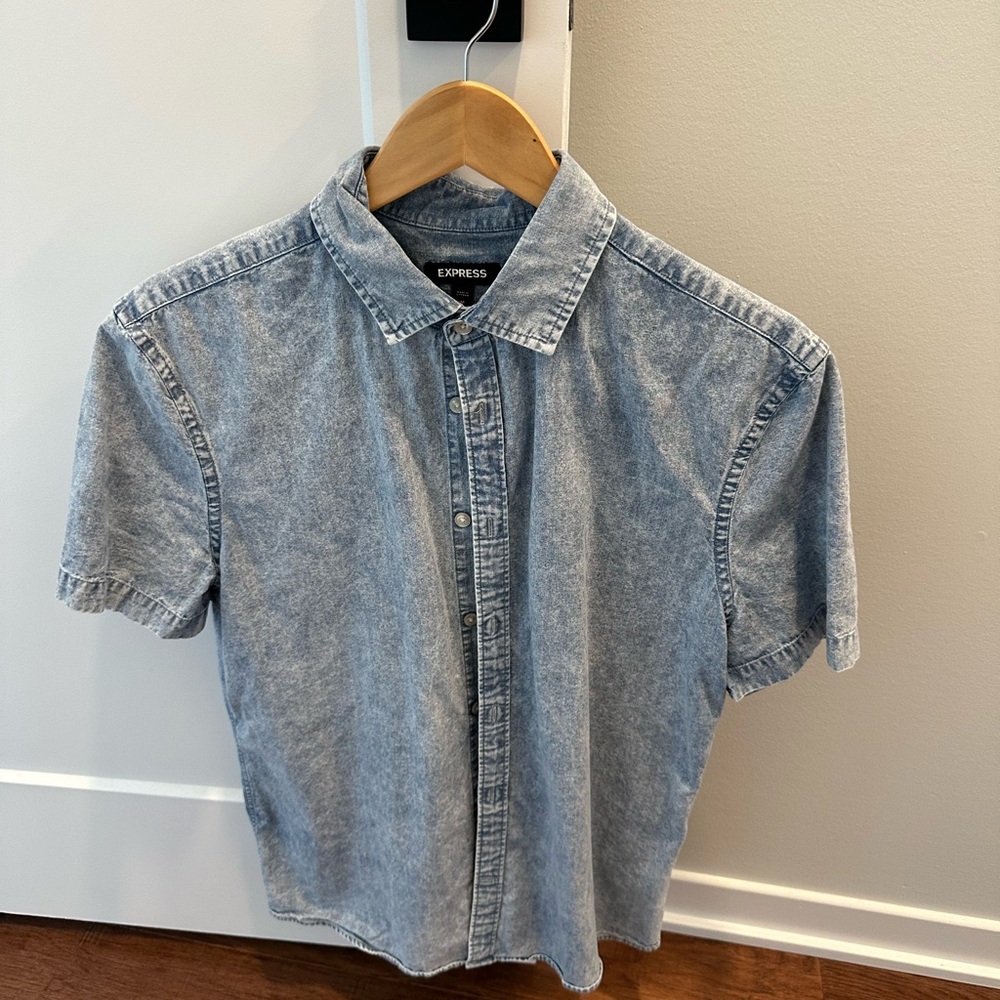 Express Blue Casual Button Down Shirt
